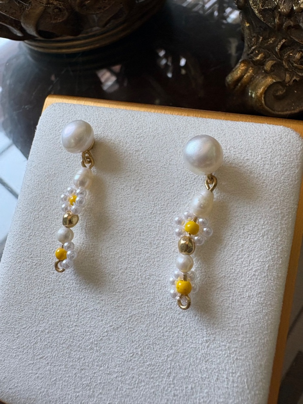 Madewell Freshwater Pearl Flower Earrings with Yellow Beads